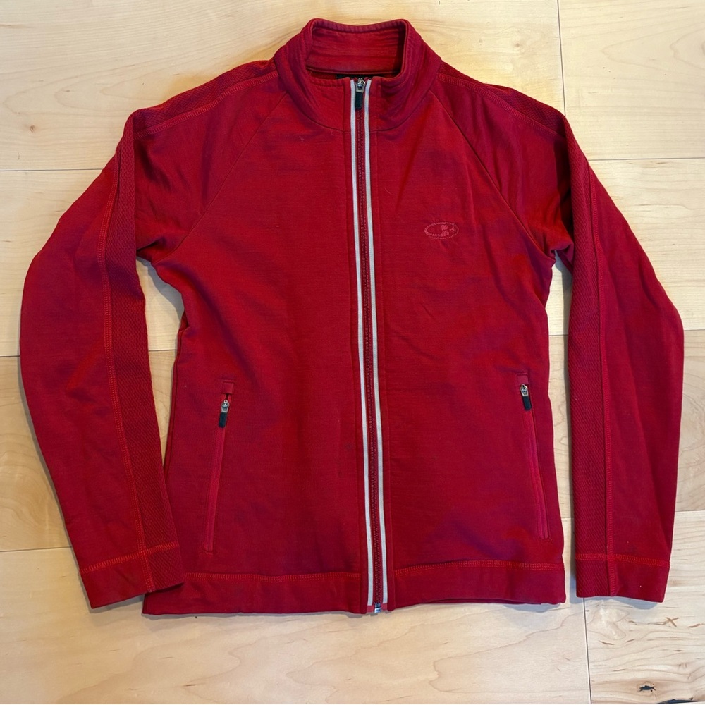 Icebreaker vibrant red wool zip up jacket